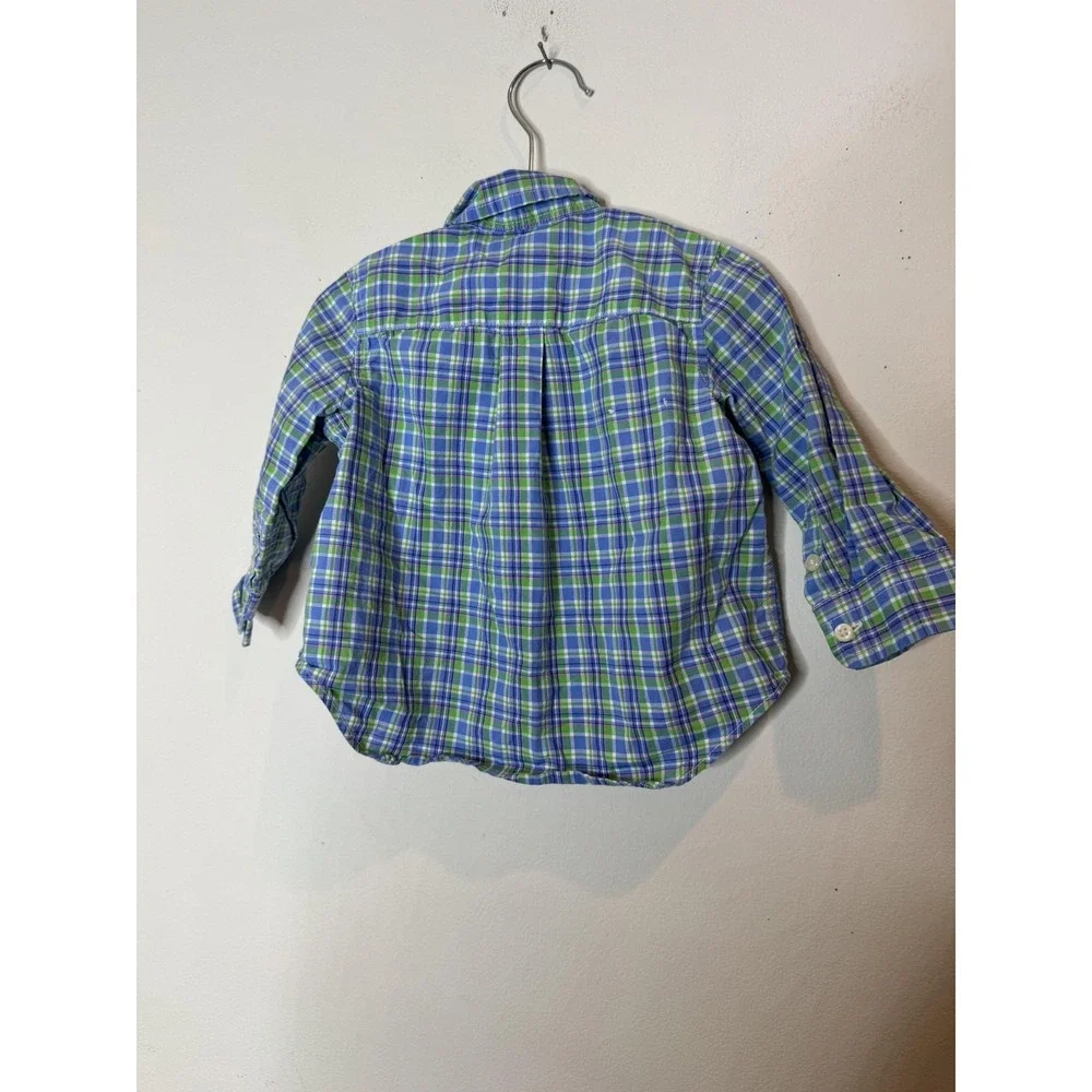 Ralph Lauren Shirt Boys 9-12 Months Blue Green Plaid Button Up Long Sleeve‎ Top